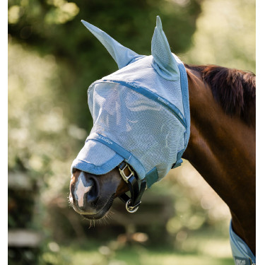Maschera antimosche Horseware Rambo Plus Blu mélange / blu / argento Maschera antimosche Horseware Rambo Plus Blu mélange / blu / argento