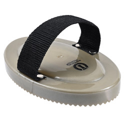 Striglia in PVC con manico Imperial Riding Oliva chiaro metallizzato Verde
