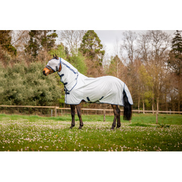 Maschera anti-mosche Horseware Mio senza orecchie Grigio lunare / blu navy Marrone