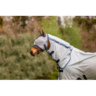 Maschera anti-mosche Horseware Mio senza orecchie Grigio lunare / blu navy Marrone