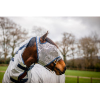 Maschera anti-mosche Horseware Mio senza orecchie Grigio lunare / blu navy Marrone