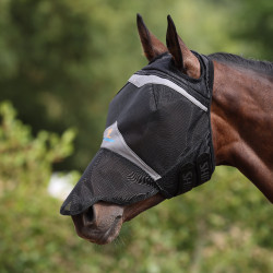 Maschera antimosche Shires FlyGuard Pro a rete fine con passaggio per le orecchie e naso Diaspro nero