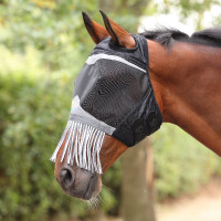 Maschera antimosche Shires FlyGuard Pro in rete fine con passaggio per orecchie e naso con frange Diaspro nero
