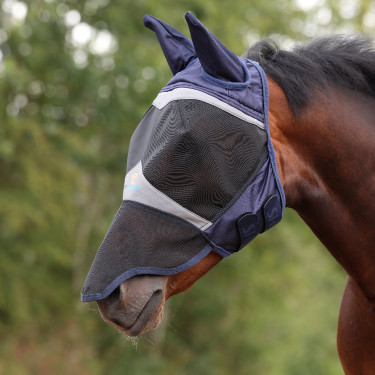 Maschera anti-mosche Shires FlyGuard Pro in rete fine con orecchie e naso Marina Blu marino