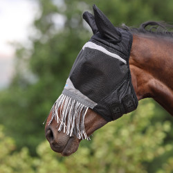 Maschera antimosche Shires FlyGuard Pro in rete fine con orecchie e naso con frange Diaspro nero