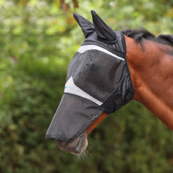 Maschera anti-mosche Shires FlyGuard Pro in rete fine con orecchie e muso quadrato Diaspro nero