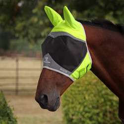 Maschera antimosche Hi-Viz Shires FlyGuard Pro in rete fine con orecchie Giallo