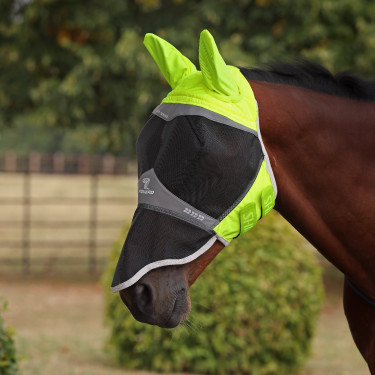 Maschera anti-mosche Hi-Viz Shires FlyGuard Pro a rete fine con orecchie e naso Giallo