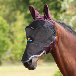 Maschera anti-mosche Shires FlyGuard Pro Deluxe con orecchie e naso Ciliegia nera Nero