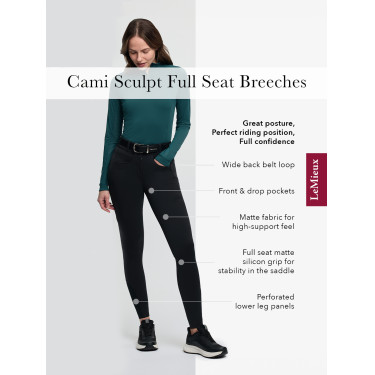 Pantaloni da equitazione LeMieux donna Cami Sculpt con grip in silicone sul fondo Nero