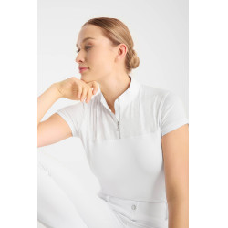 Polo da concorso Horze Louisa mesh donna Bianco / blu turchese
