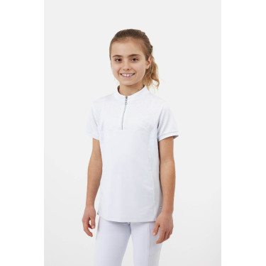Polo da concorso Horze Louisa Young Rider con inserti in mesh Bianco / blu turchese