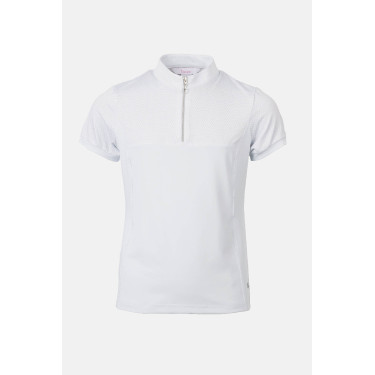 Polo da concorso Horze Louisa Young Rider con inserti in mesh Bianco / blu turchese