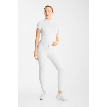 Pantaloni da equitazione Horze Matilda traforati da donna full grip Bianco / blu turchese