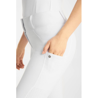 Pantaloni da equitazione Horze Matilda traforati da donna full grip Bianco / blu turchese