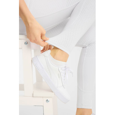 Pantaloni da equitazione Horze Matilda traforati da donna full grip Bianco / blu turchese