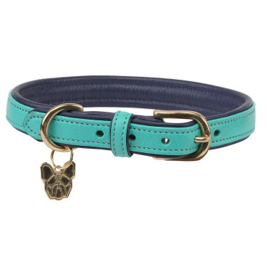Collare per cane in pelle trapuntata Shires Digby & Fox Acqua Blu