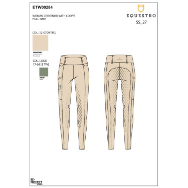Leggings da donna Equestro a vita alta con passanti per cintura Macadamia / verde oliva