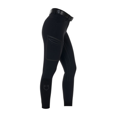 Pantalone slim fit donna vita alta Equestro Ridertechnology full grip Nero