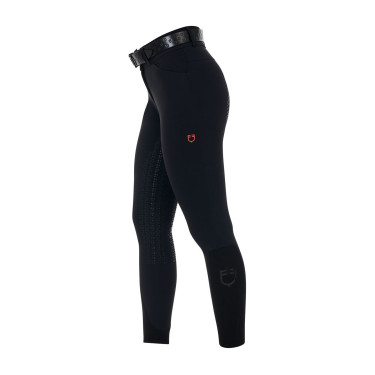 Pantalone slim fit donna vita alta Equestro Ridertechnology full grip Nero