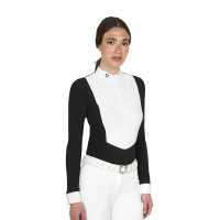Polo donna concorso a maniche lunghe e zip Nero