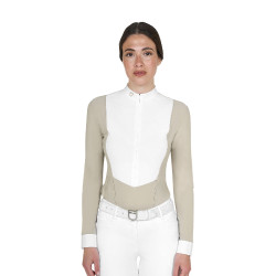 Polo donna concorso a maniche lunghe e zip Tan Oxford Rosa