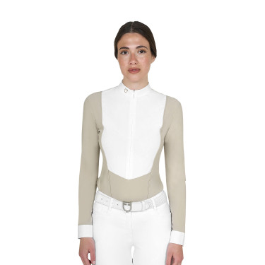 Polo donna concorso a maniche lunghe e zip Tan Oxford Rosa