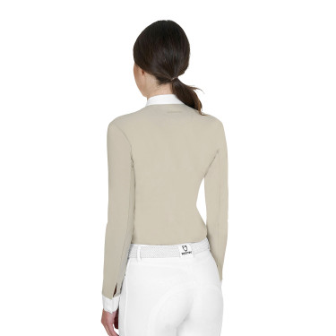 Polo donna concorso a maniche lunghe e zip Tan Oxford Rosa