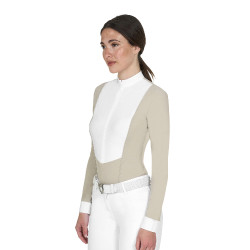 Polo donna concorso a maniche lunghe e zip Tan Oxford Rosa