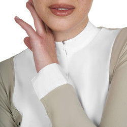 Polo donna concorso a maniche lunghe e zip Tan Oxford Rosa