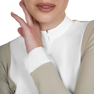 Polo donna concorso a maniche lunghe e zip Tan Oxford Rosa