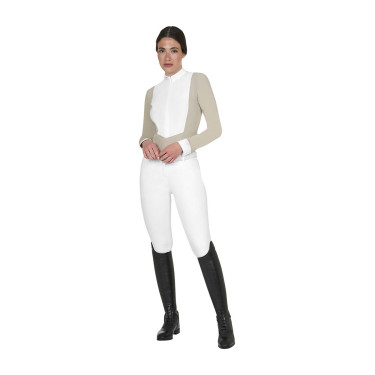 Polo donna concorso a maniche lunghe e zip Tan Oxford Rosa