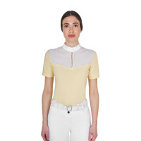 Polo concorso donna slim fit con inserti in tessuto simil seta Soleil Arancione
