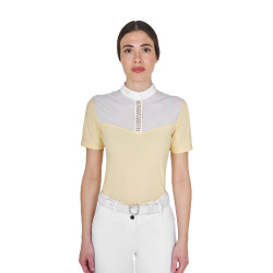 Polo concorso donna slim fit con inserti in tessuto simil seta Soleil Arancione