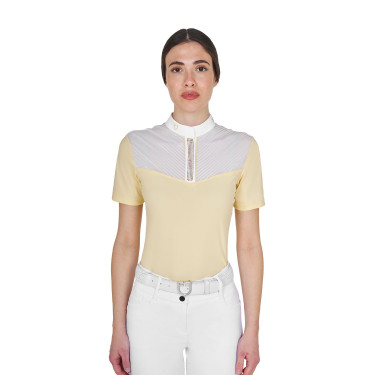 Polo concorso donna slim fit con inserti in tessuto simil seta Soleil Arancione