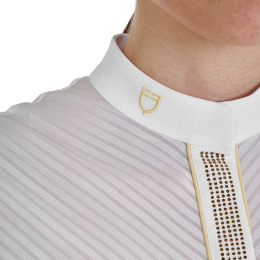 Polo concorso donna slim fit con inserti in tessuto simil seta Soleil Arancione