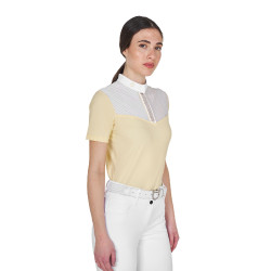 Polo concorso donna slim fit con inserti in tessuto simil seta Soleil Arancione