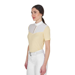 Polo concorso donna slim fit con inserti in tessuto simil seta Soleil Arancione