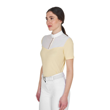 Polo concorso donna slim fit con inserti in tessuto simil seta Soleil Arancione
