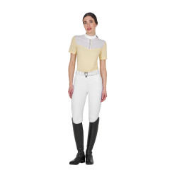 Polo concorso donna slim fit con inserti in tessuto simil seta Soleil Arancione