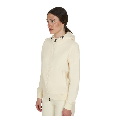 Felpa donna con cappuccio regolabile e zip Bianco antico Beige