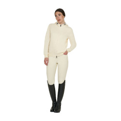 Felpa donna con cappuccio regolabile e zip Bianco antico Beige