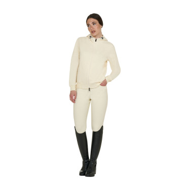 Felpa donna con cappuccio regolabile e zip Bianco antico Beige