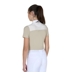 Polo concorso bambina slim fit con inserti in tessuto simil seta Tan Oxford Rosa