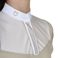 Polo concorso bambina slim fit con inserti in tessuto simil seta Tan Oxford Rosa