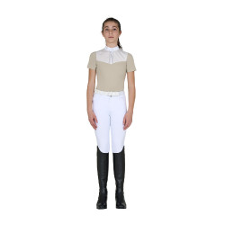 Polo concorso bambina slim fit con inserti in tessuto simil seta Tan Oxford Rosa