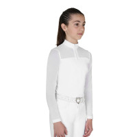 Polo concorso bambina manica lunga con inserti in micro mesh Bianco