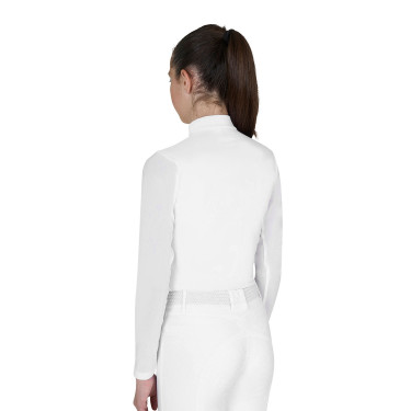 Polo concorso bambina manica lunga con inserti in micro mesh Bianco