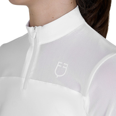 Polo concorso bambina manica lunga con inserti in micro mesh Bianco