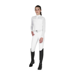 Polo concorso bambina manica lunga con inserti in micro mesh Bianco